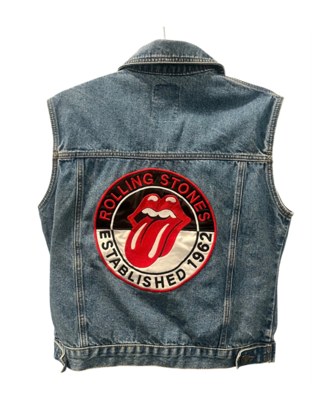 Rolling Stones Forever 21 Denim Vest Medium Back Patch Rock Band Concert Jean M